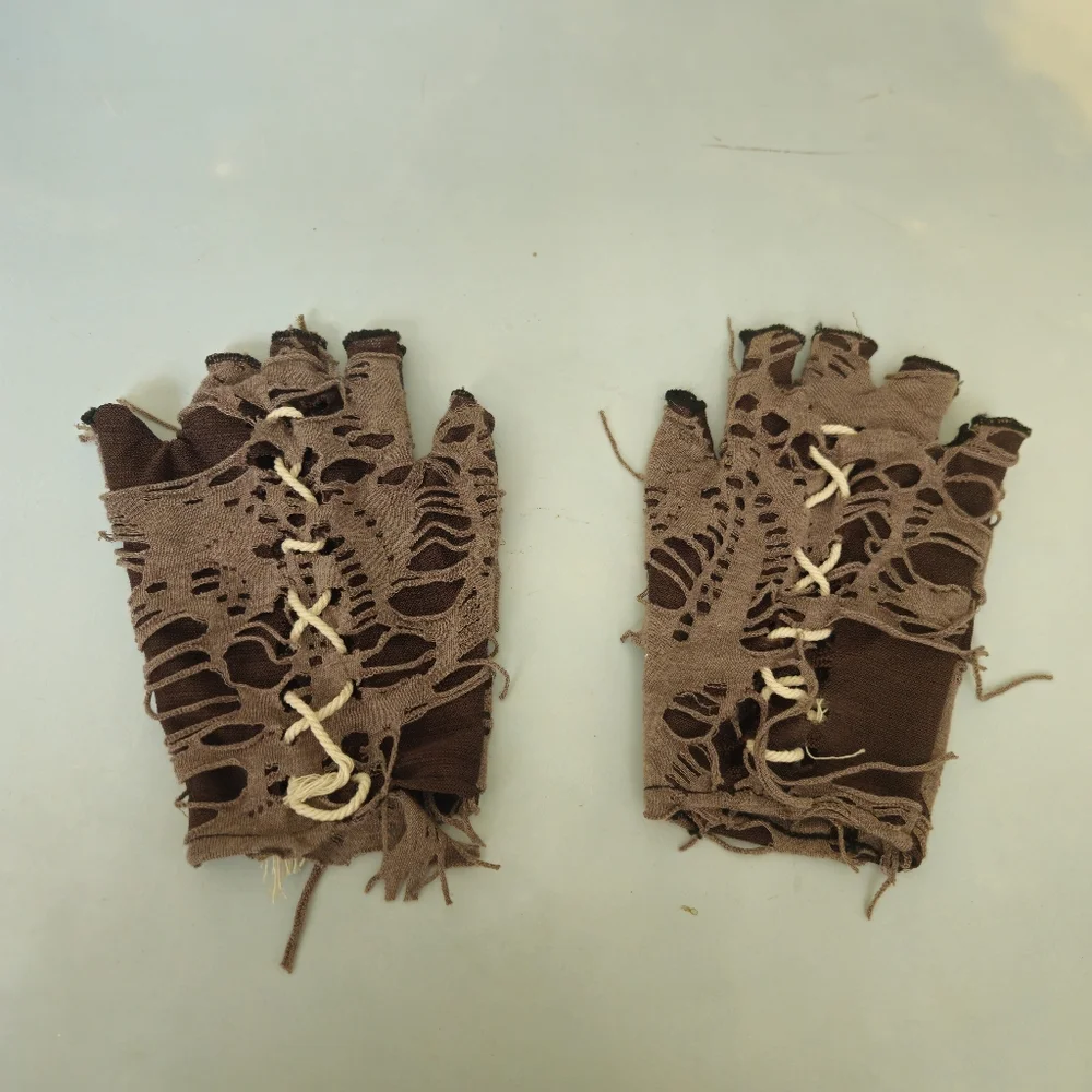 Brown Fingerless Gloves with Lace Detail Mummy Gloves Costume Gloves HIM